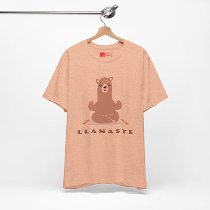 Heather Peach | 'Llamaste' Yoga T-Shirt  Cute Meditating Llama Graphic Tee & Zen Meditation Gift