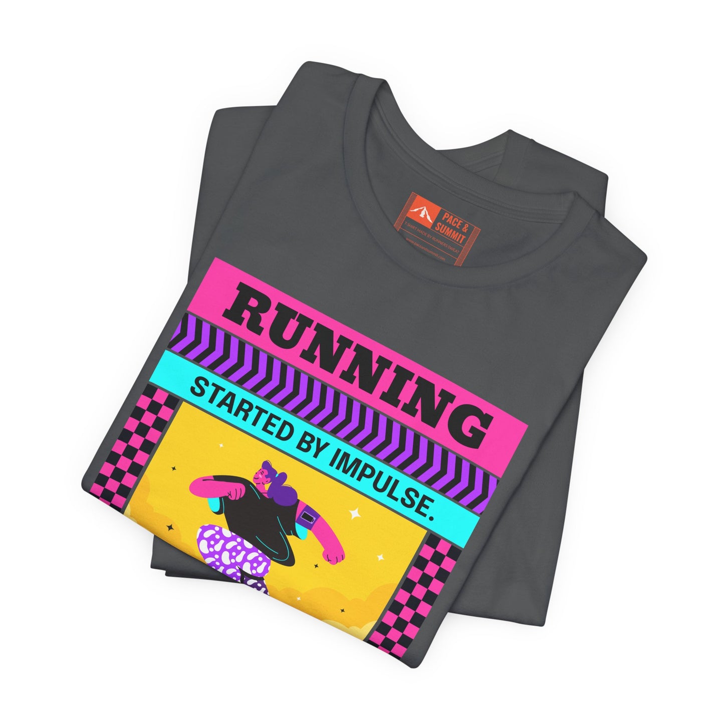 'Running Started by Impulse' Retro Neon Graphic Running Tee