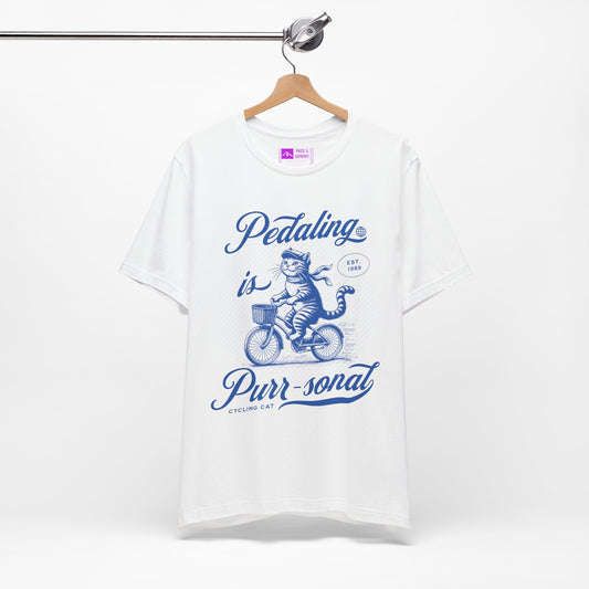 White | 'Pedaling Is Purr-sonal' Cat Cycling Graphic Tee