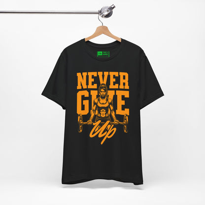 Black | 'Never Give Up' Motivational Weightlifting Graphic Tee