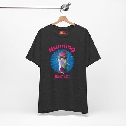Dark Heather Gray | 'Running Sucks' Funny Anti-Running Graphic Tee