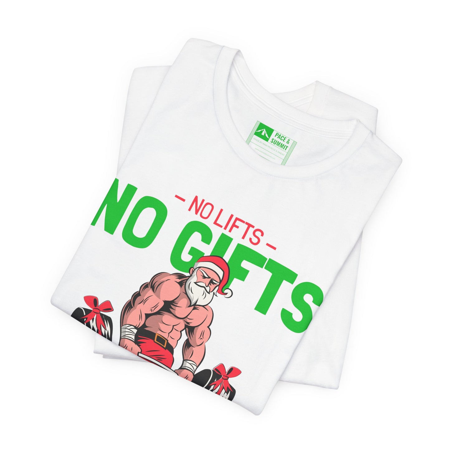 White | 'No Lifts No Gifts' Funny Muscle Santa Christmas Gym Tee