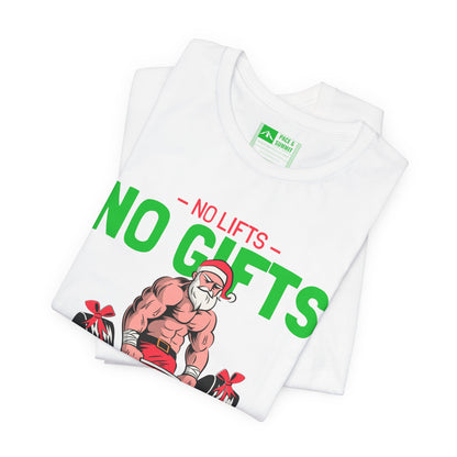 White | 'No Lifts No Gifts' Funny Muscle Santa Christmas Gym Tee
