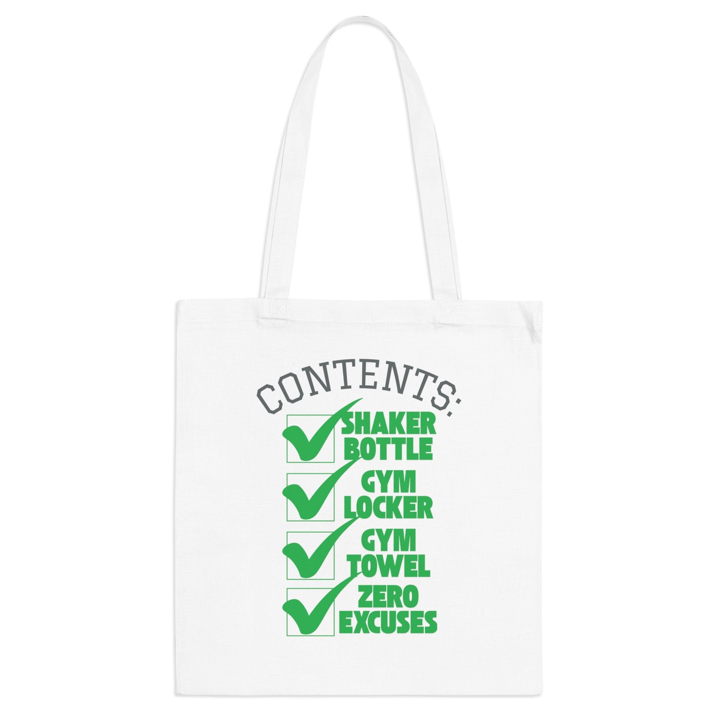 White | 'Zero Excuses' Typography Fitness Canvas Tote Bag