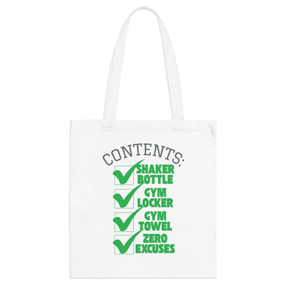 White | 'Zero Excuses' Typography Fitness Canvas Tote Bag