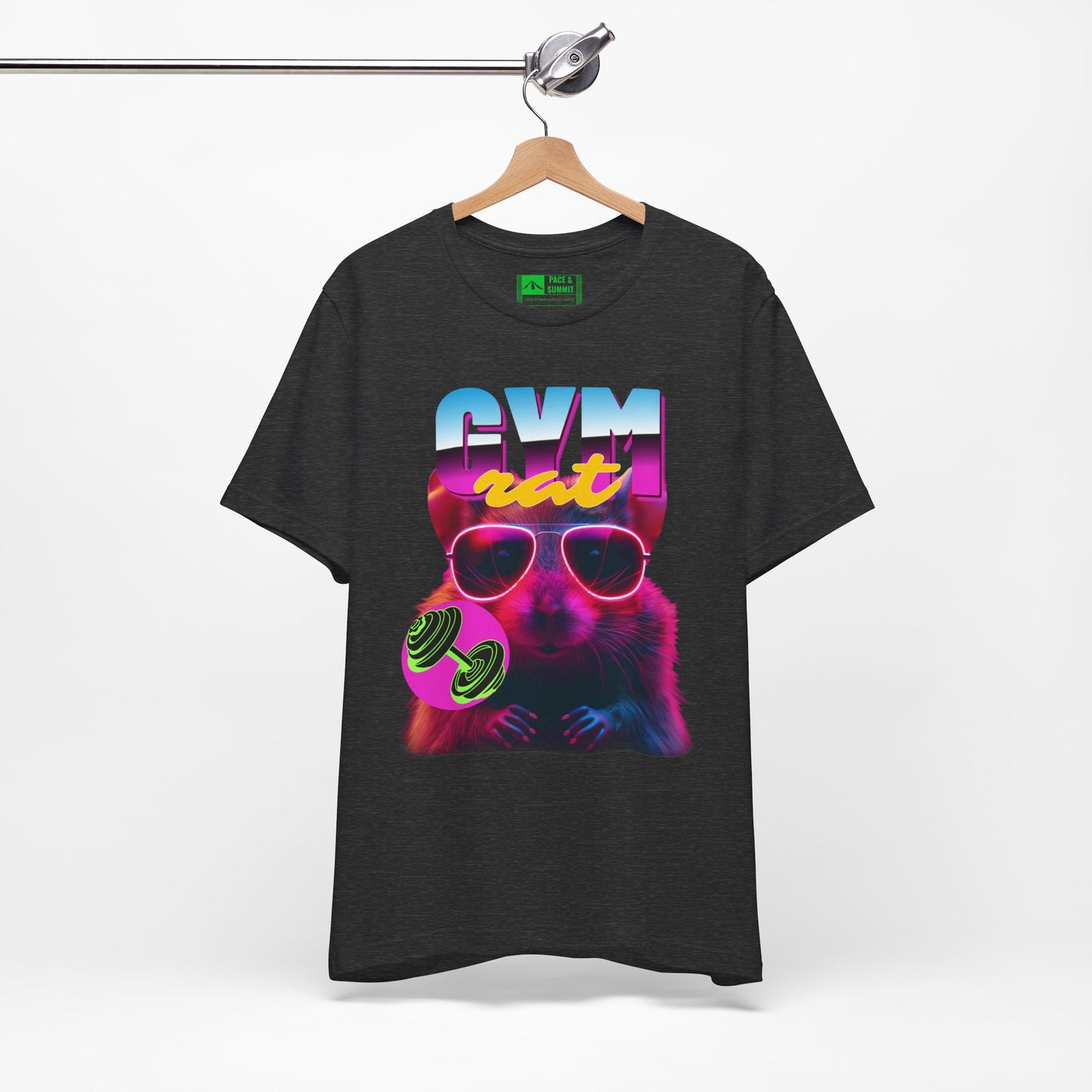 Dark Heather Gray | 'Gym Rat' Retro Neon Fitness Graphic Tee