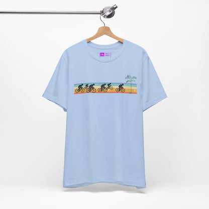 Tropical Blue | 'Beach Ride' Retro Geometric Cycling Fashion Tee