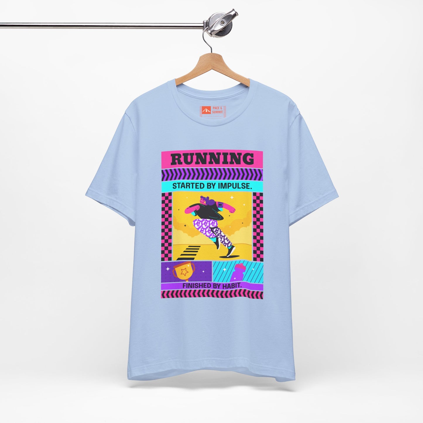 'Running Started by Impulse' Retro Neon Graphic Running Tee