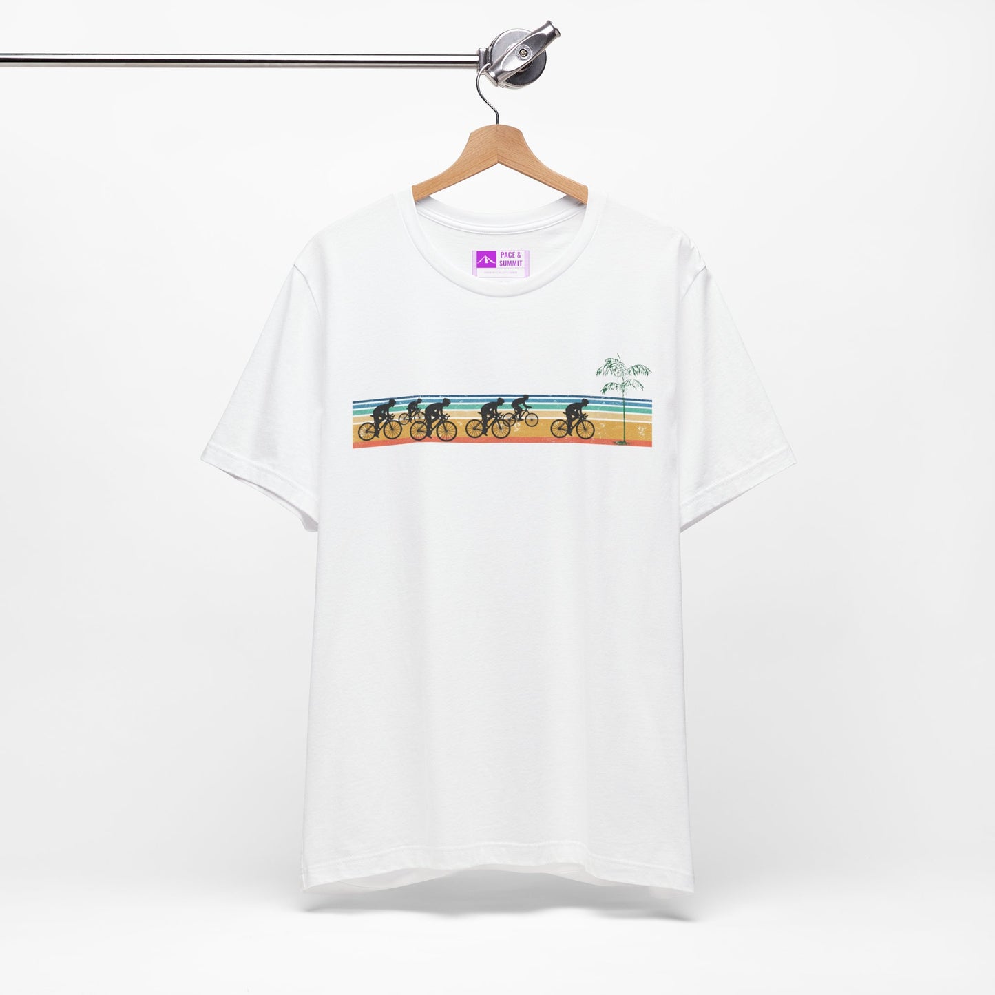White | 'Beach Ride' Retro Geometric Cycling Fashion Tee