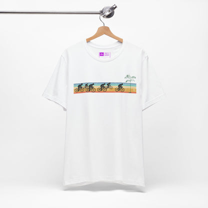White | 'Beach Ride' Retro Geometric Cycling Fashion Tee