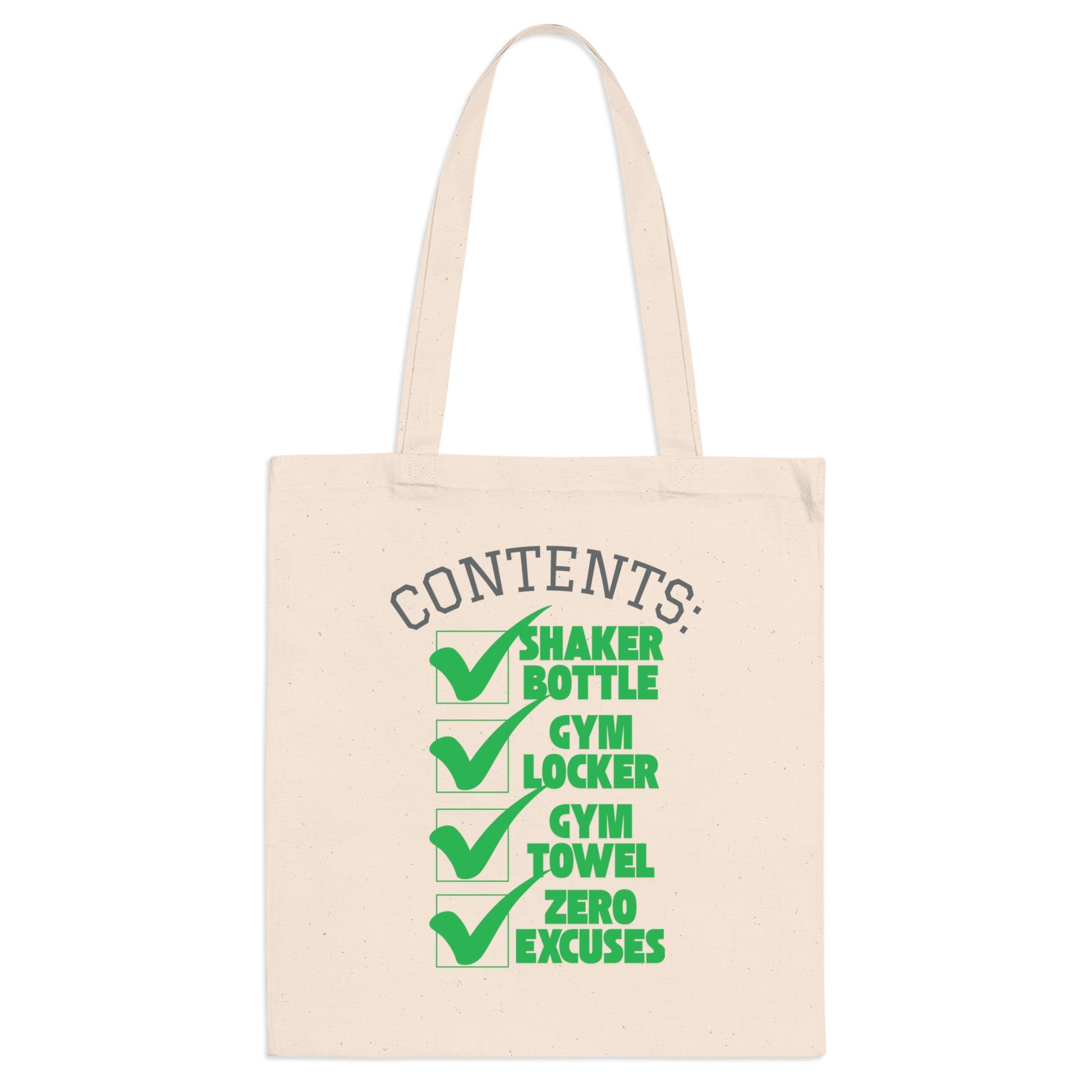 'Zero Excuses' Typography Fitness Canvas Tote Bag