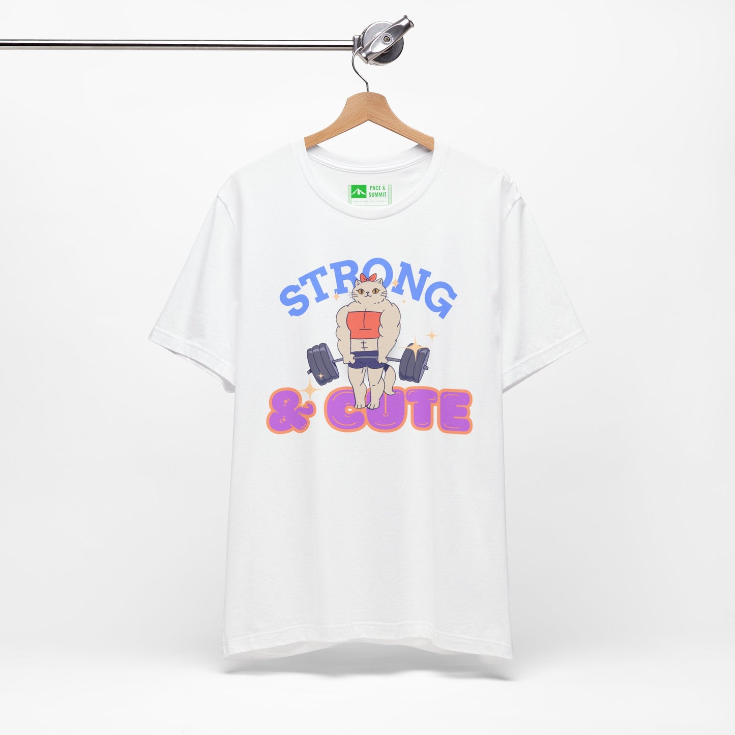 White | 'Strong & Cute' Weightlifting Graphic Gym T-Shirt