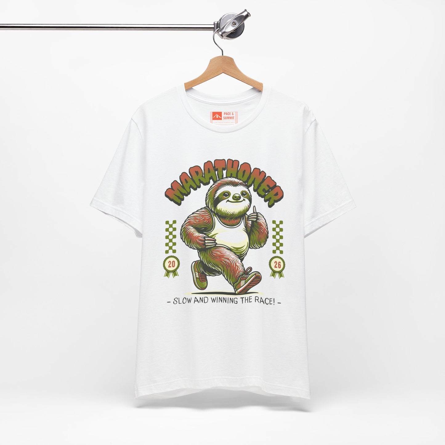 White | 'Marathoner Sloth' Funny Running Graphic Tee