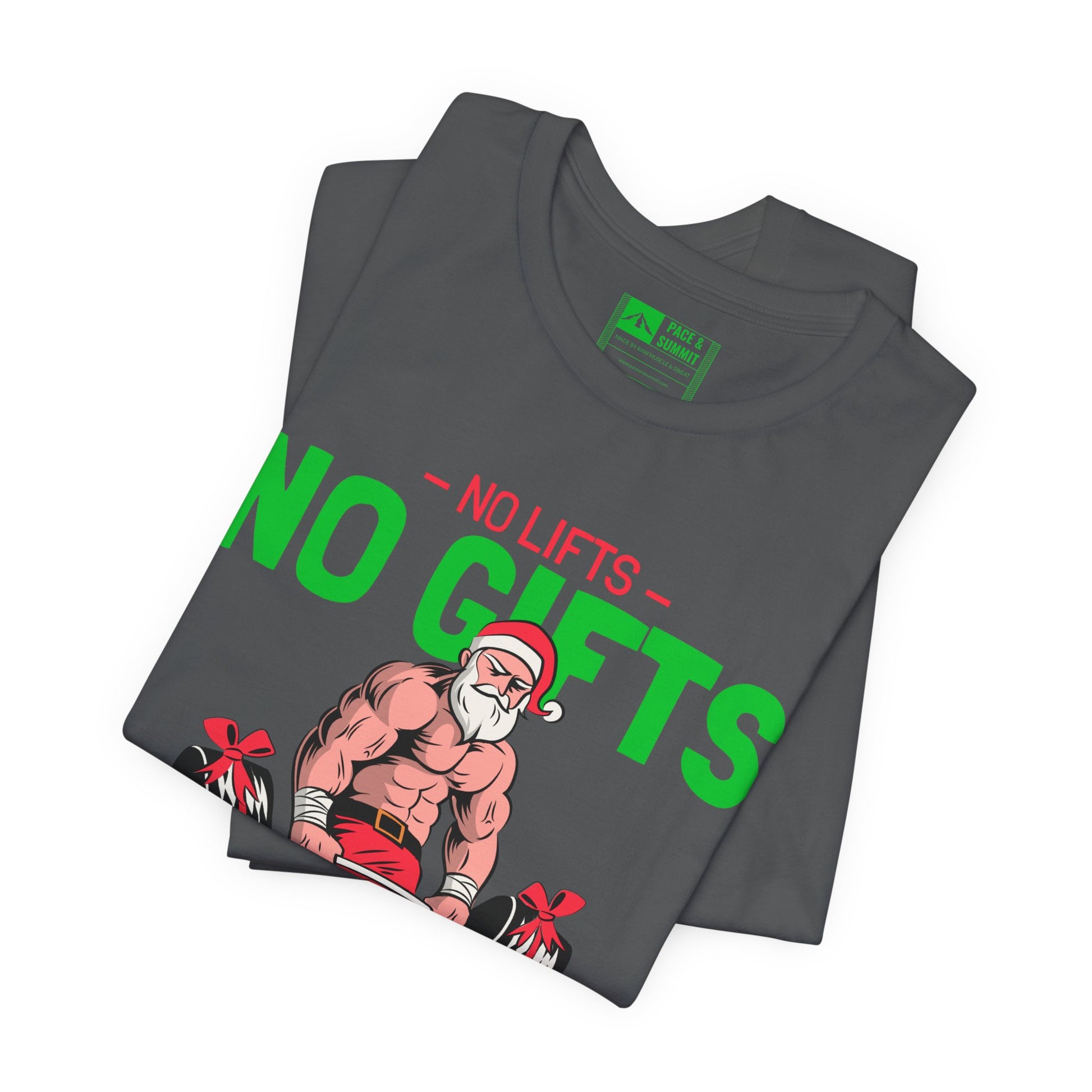 Charcoal | 'No Lifts No Gifts' Funny Muscle Santa Christmas Gym Tee