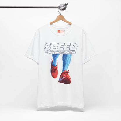 White | 'Speed Is My Middle Name' Funny Running Tee