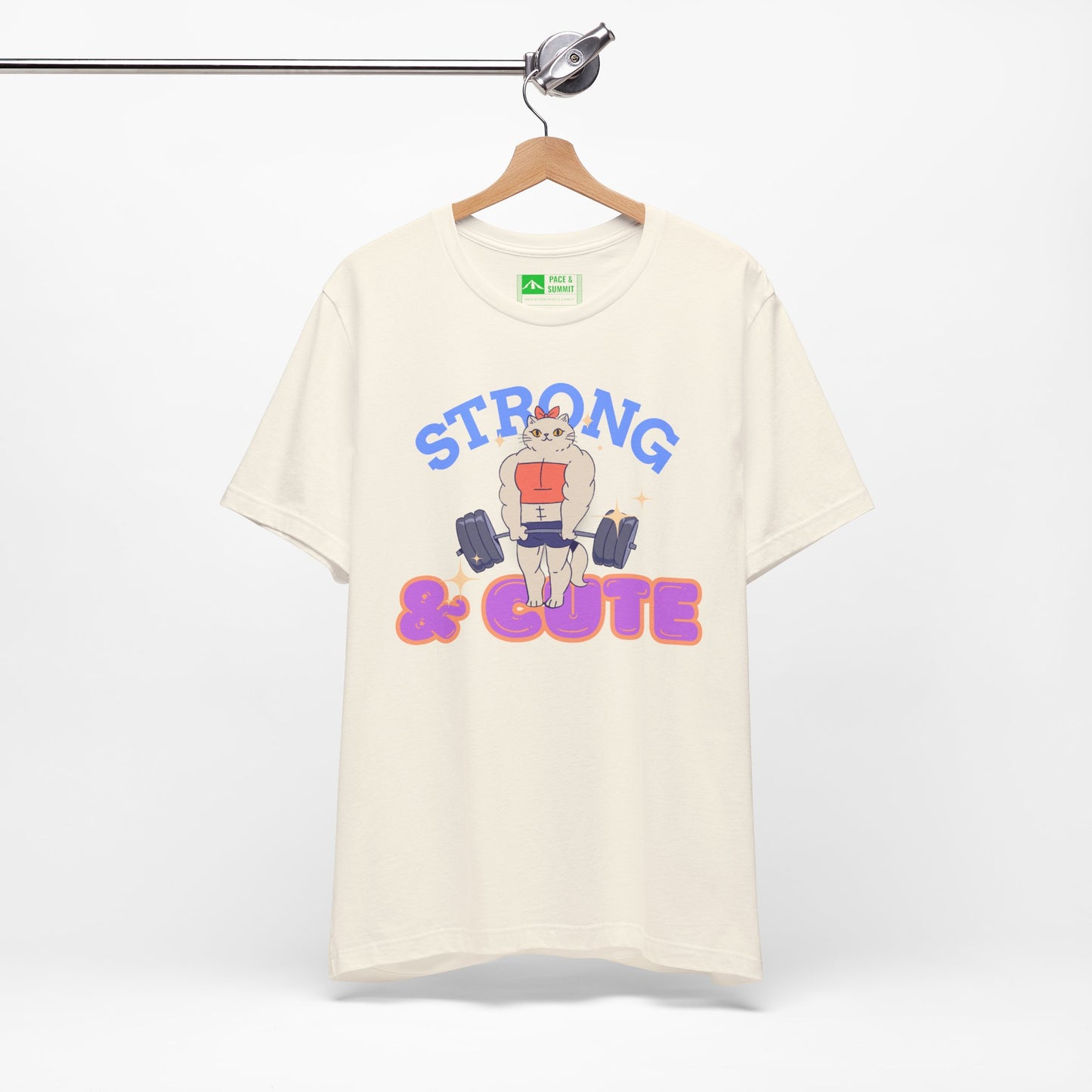 Natural | 'Strong & Cute' Weightlifting Graphic Gym T-Shirt