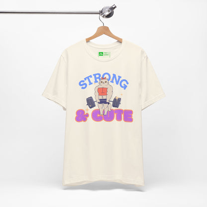 Natural | 'Strong & Cute' Weightlifting Graphic Gym T-Shirt