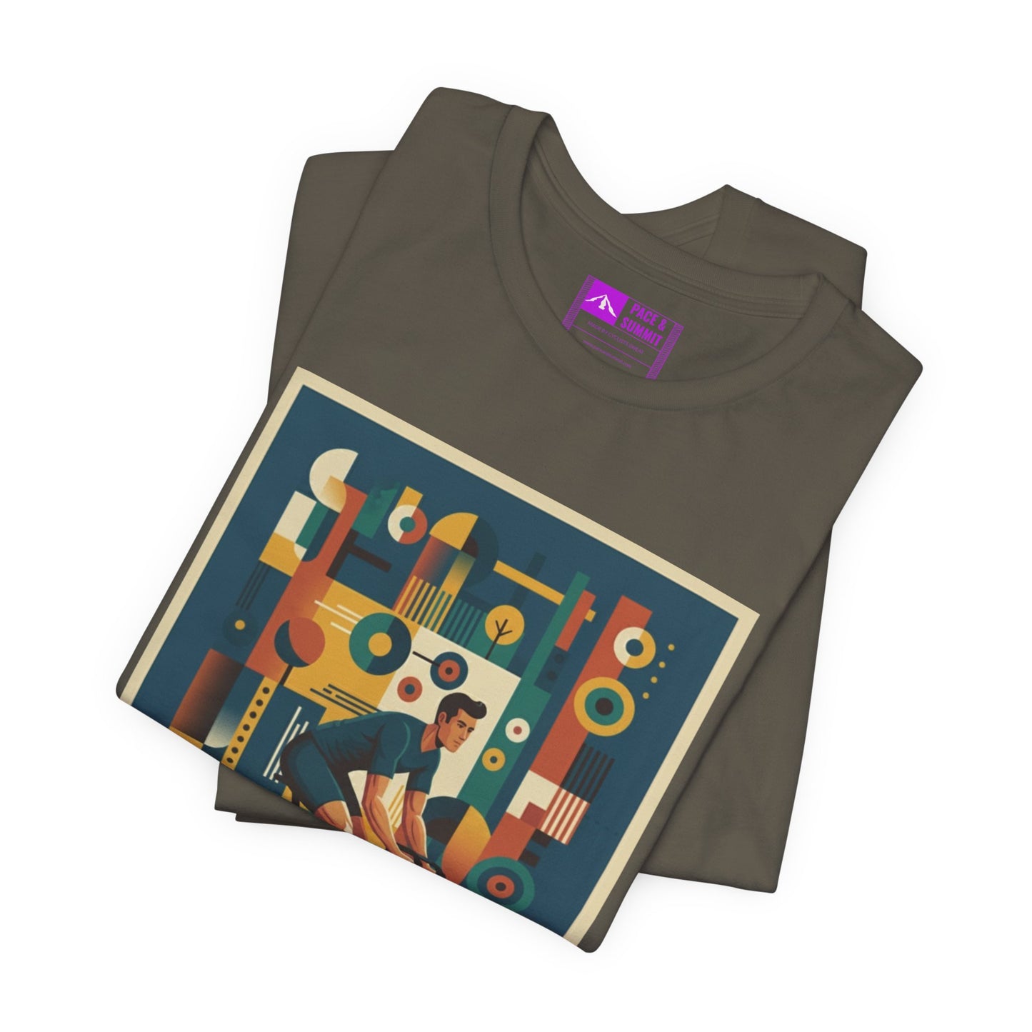 Military Green | 'Geometric Bike' 70s Style Cycling Fashion Tee 