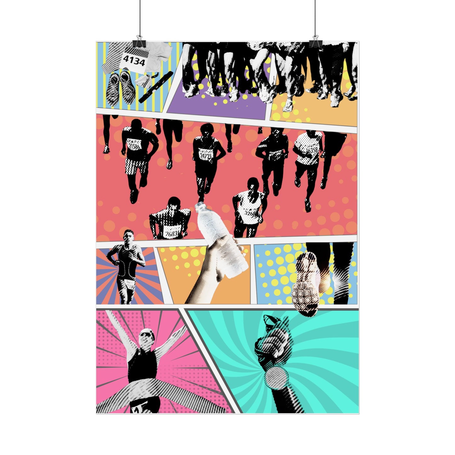 16".5 x 23.4 " (A2) | 'Running Marathon' Pop Art Colourful Race Wall Art Poster