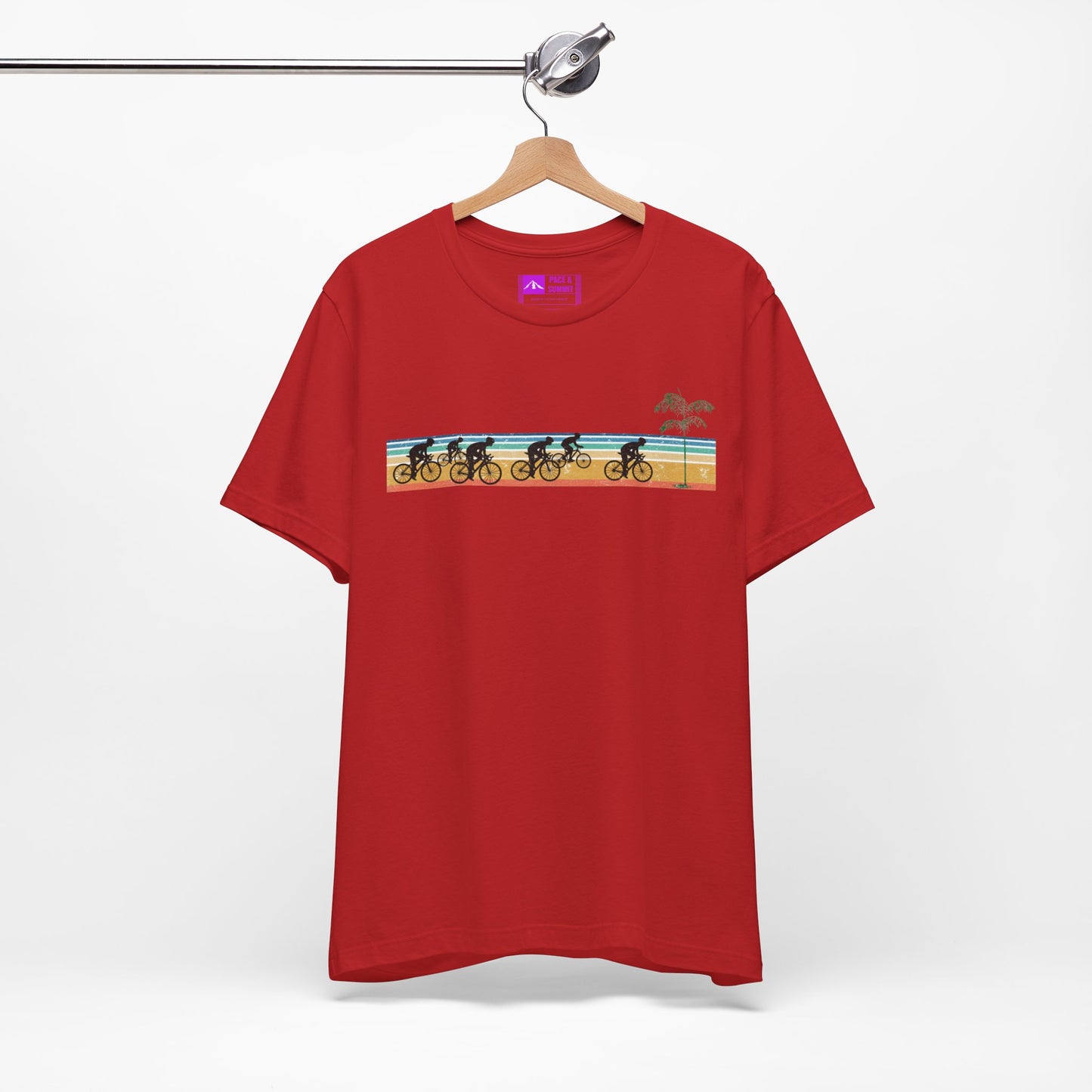 Red | 'Beach Ride' Retro Geometric Cycling Fashion Tee