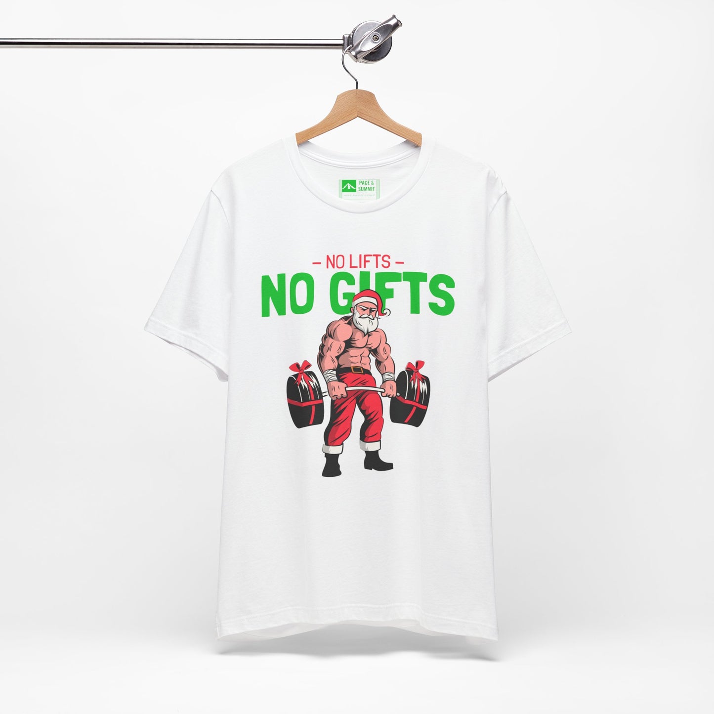 White | 'No Lifts No Gifts' Funny Muscle Santa Christmas Gym Tee