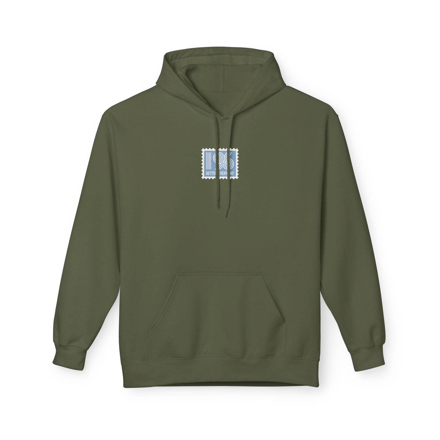 Military Green hoodie with a small logo on the chest against a white background