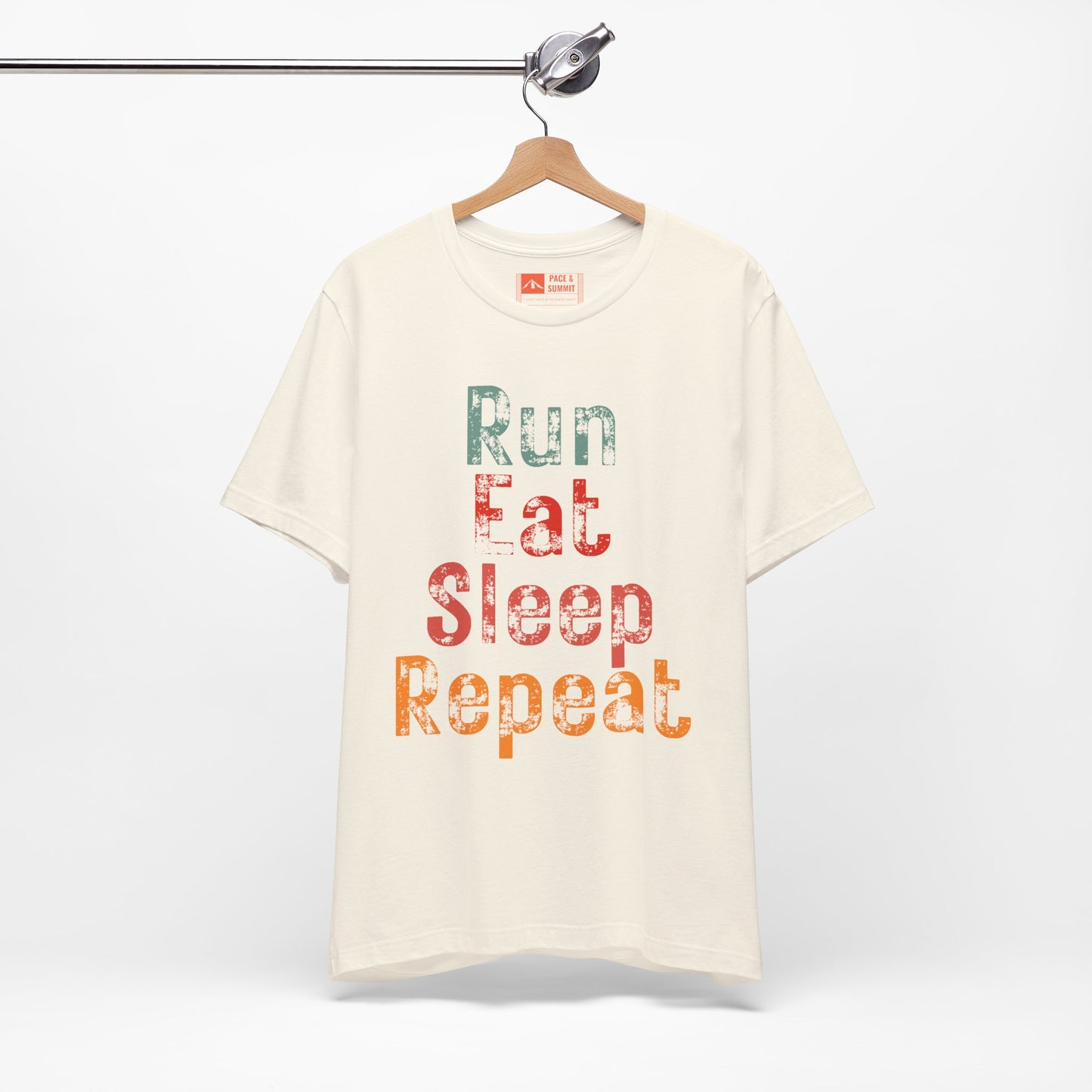 Natural | 'Run Eat Sleep Repeat' Motivational Running Tee - Performance Athletic Shirt & Workout Gift