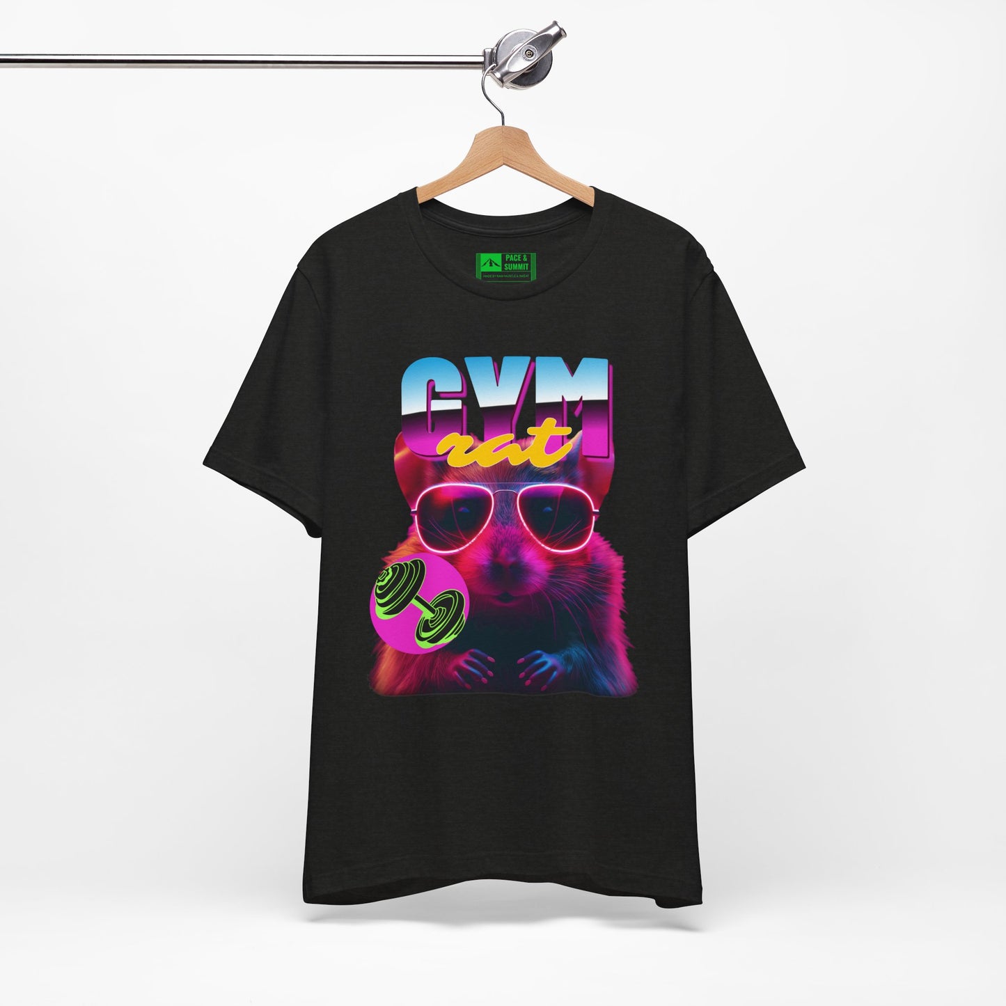 Black | 'Gym Rat' Retro Neon Fitness Graphic Tee