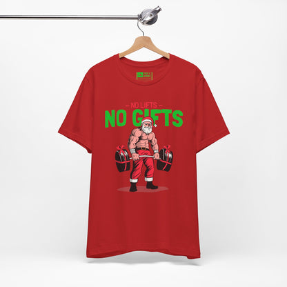 Red | 'No Lifts No Gifts' Funny Muscle Santa Christmas Gym Tee