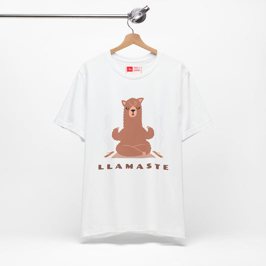 White | 'Llamaste' Yoga T-Shirt  Cute Meditating Llama Graphic Tee & Zen Meditation Gift