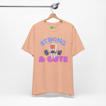 Heather Peach | 'Strong & Cute' Weightlifting Graphic Gym T-Shirt