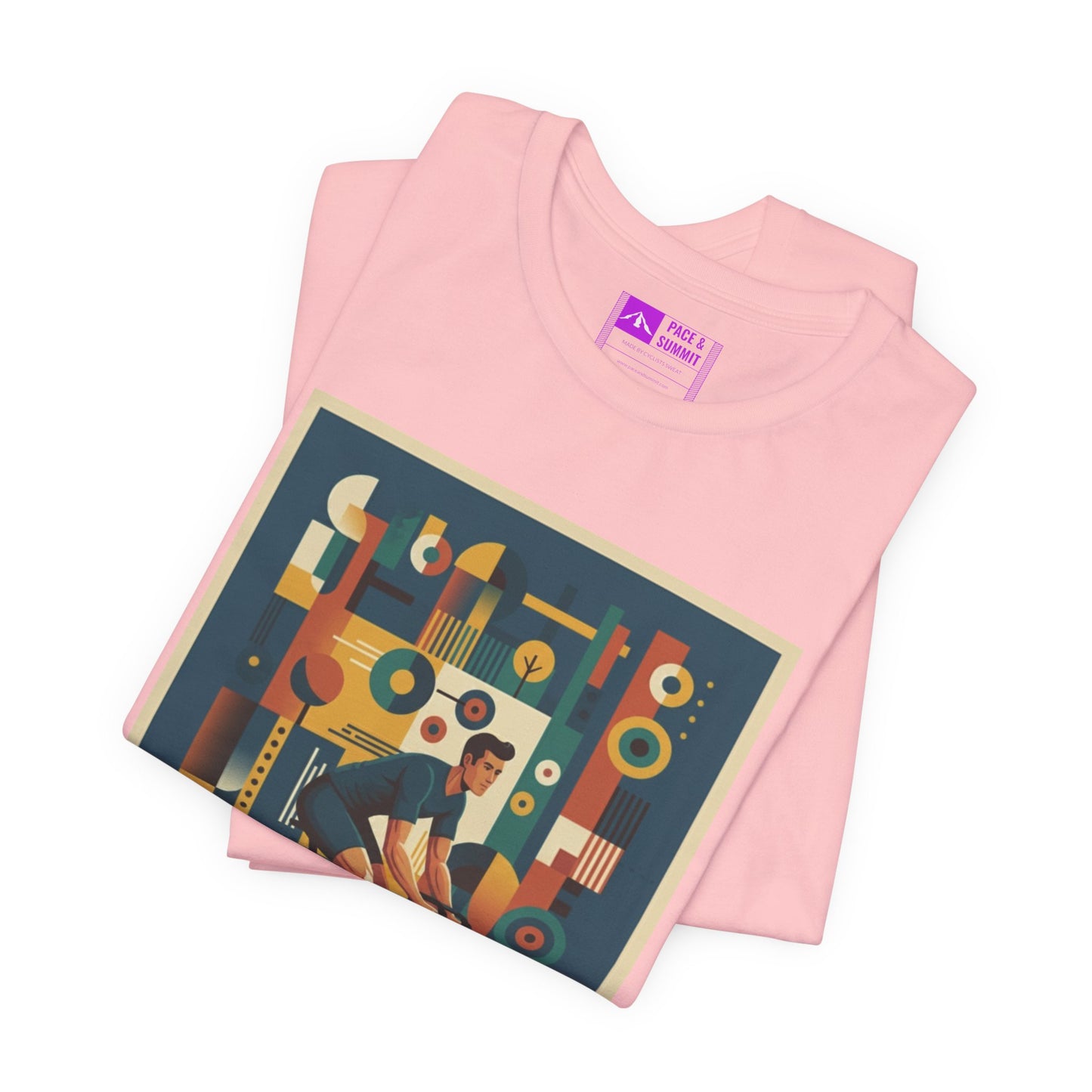 Pink | 'Geometric Bike' 70s Style Cycling Fashion Tee 