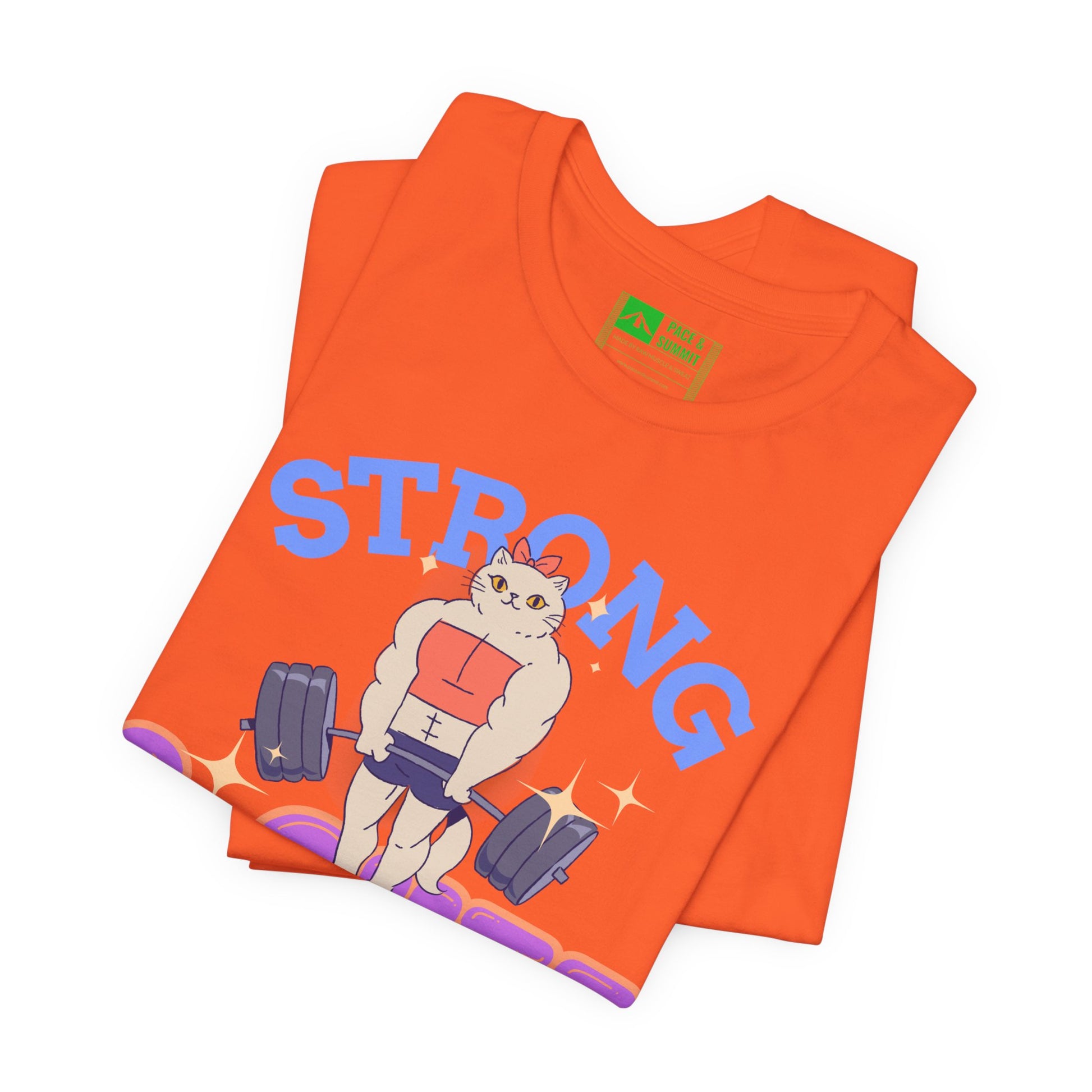 Orange | 'Strong & Cute' Weightlifting Graphic Gym T-Shirt
