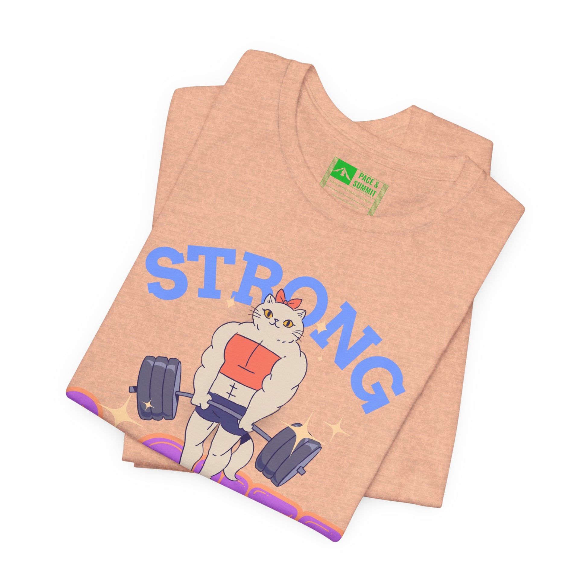 Heather Peach | 'Strong & Cute' Weightlifting Graphic Gym T-Shirt