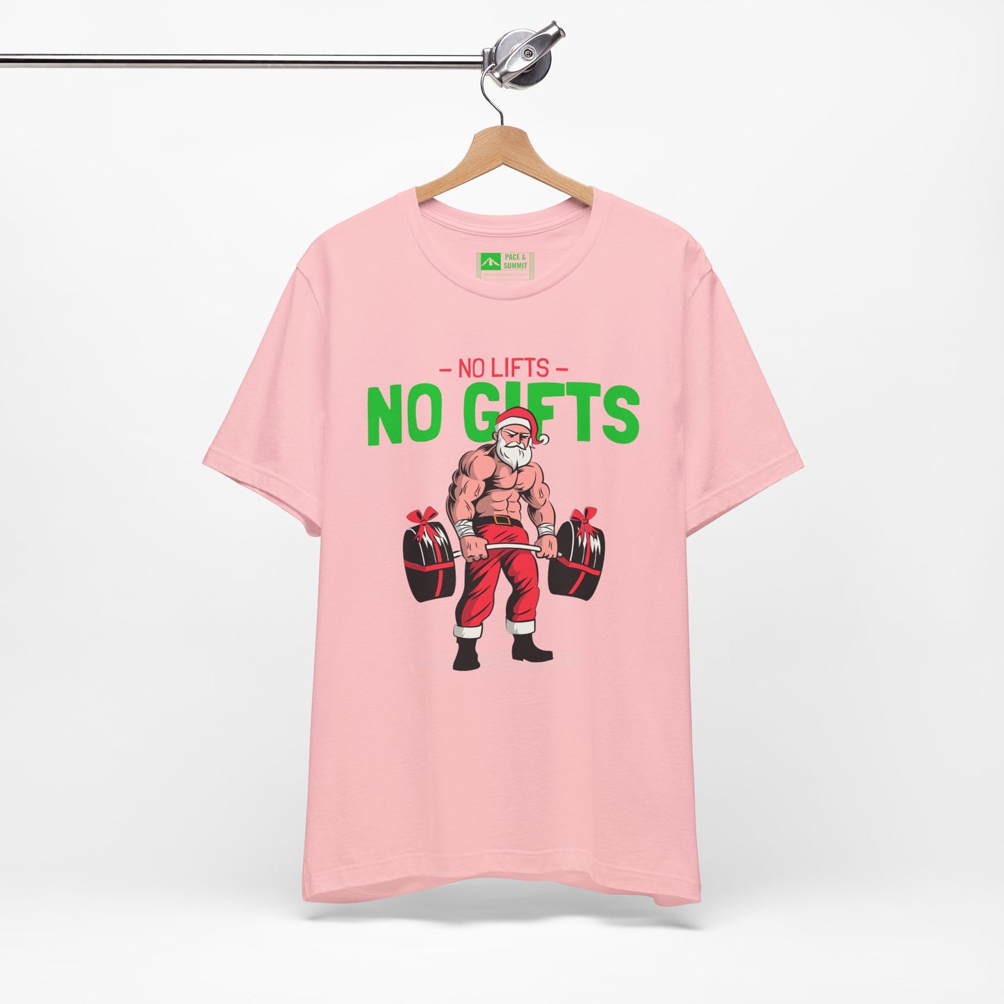 Pink | 'No Lifts No Gifts' Funny Muscle Santa Christmas Gym Tee
