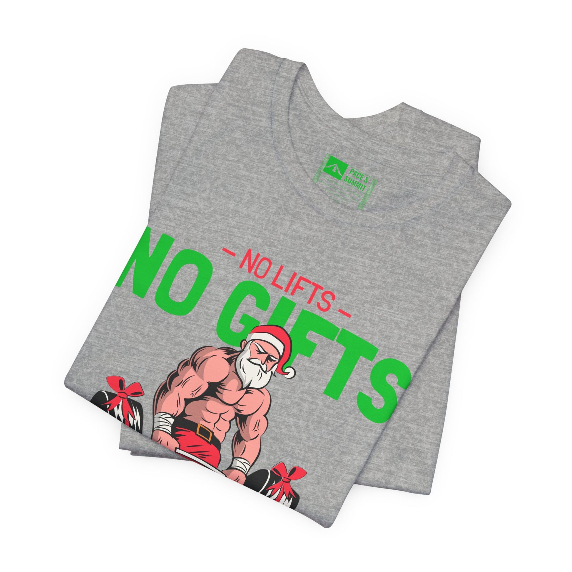 Gray | 'No Lifts No Gifts' Funny Muscle Santa Christmas Gym Tee