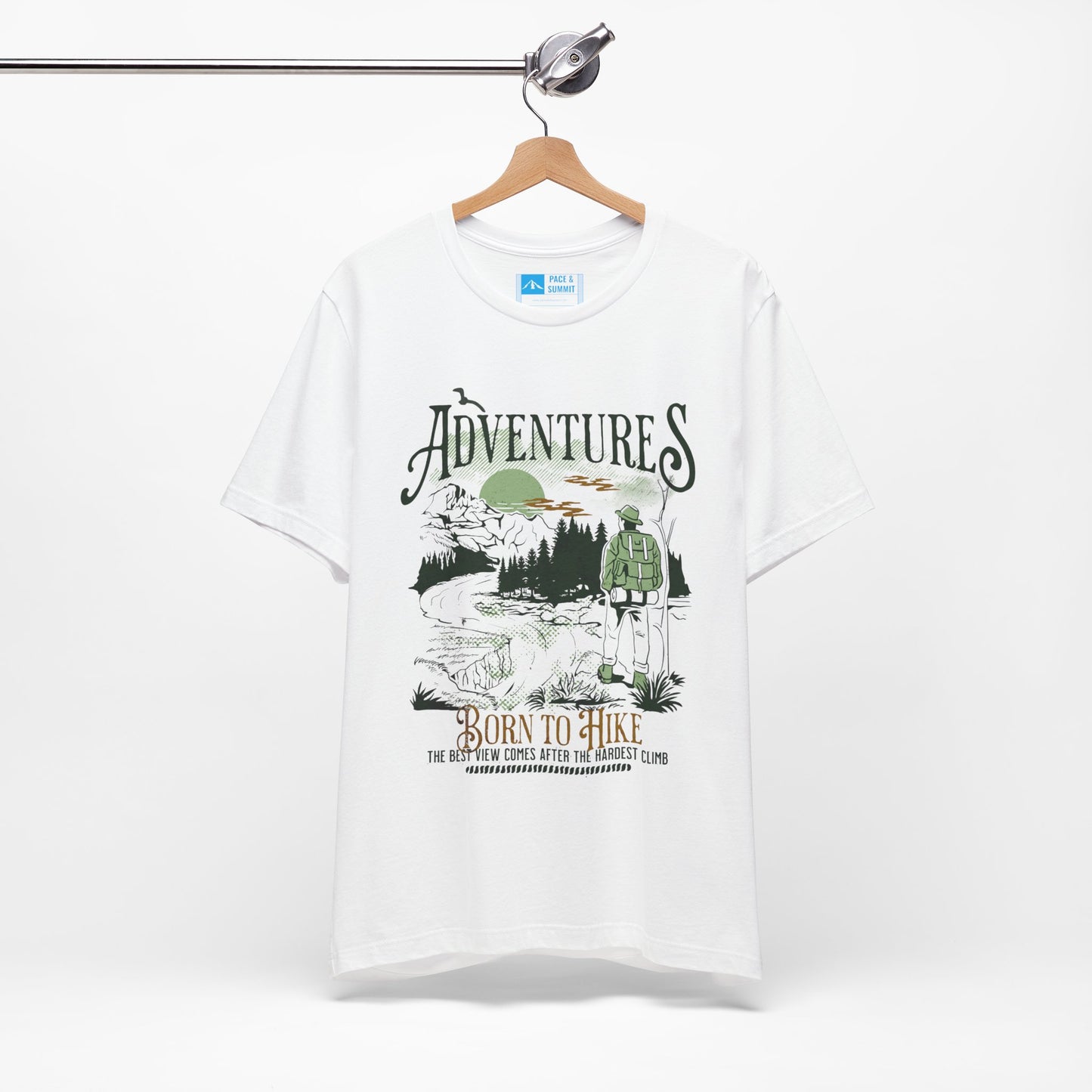 White | Born to Hike' Minimalist Outdoor Fashion Tee