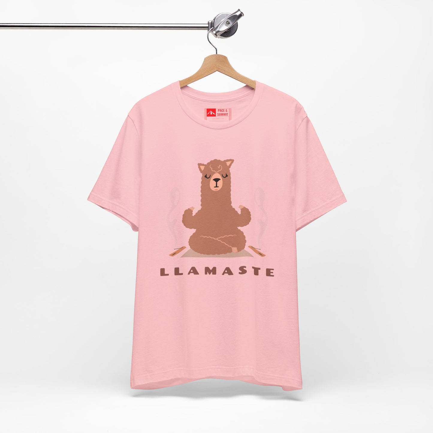 Pink | 'Llamaste' Yoga T-Shirt  Cute Meditating Llama Graphic Tee & Zen Meditation Gift