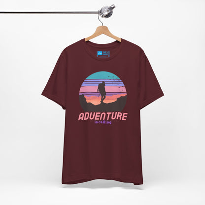 Maroon | 'Adventure Is Calling' Retro Hiker Graphic Fashion Tee