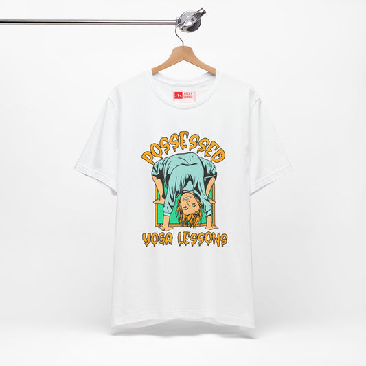White | Yoga Lessons T‑Shirt Retro Stretch Print
