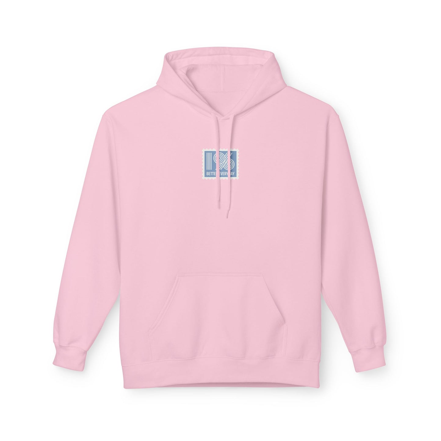 Light Pink hoodie with a small logo on the chest against a white background