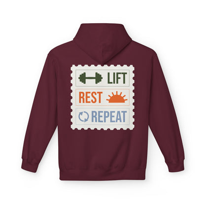Maroon | 'Lift Rest Repeat' Gym Motivation Fitness Hoodie