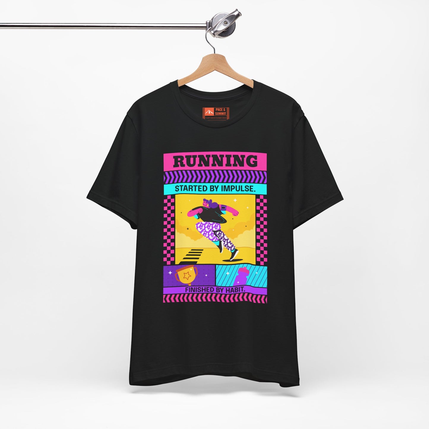 'Running Started by Impulse' Retro Neon Graphic Running Tee