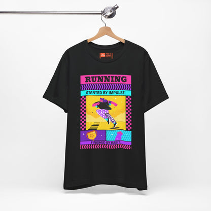 'Running Started by Impulse' Retro Neon Graphic Running Tee