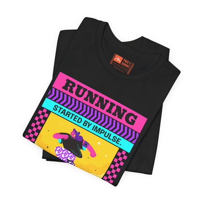 'Running Started by Impulse' Retro Neon Graphic Running Tee