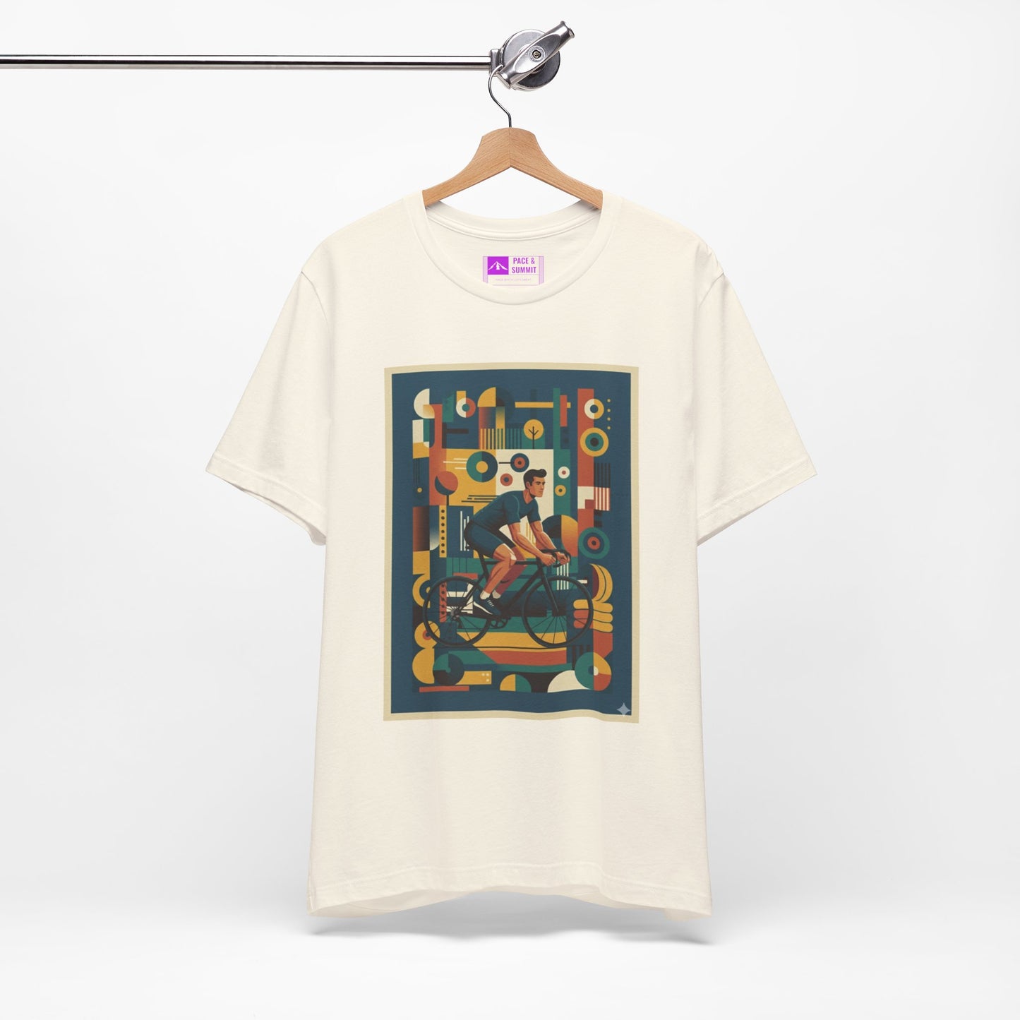 Natural | 'Geometric Bike' 70s Style Cycling Fashion Tee