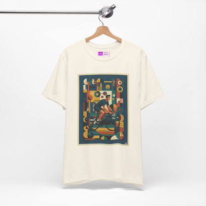 Natural | 'Geometric Bike' 70s Style Cycling Fashion Tee