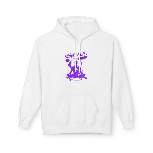 White | 'Mindful Zen' Purple Spiritual Graphic Fleece Hoodie