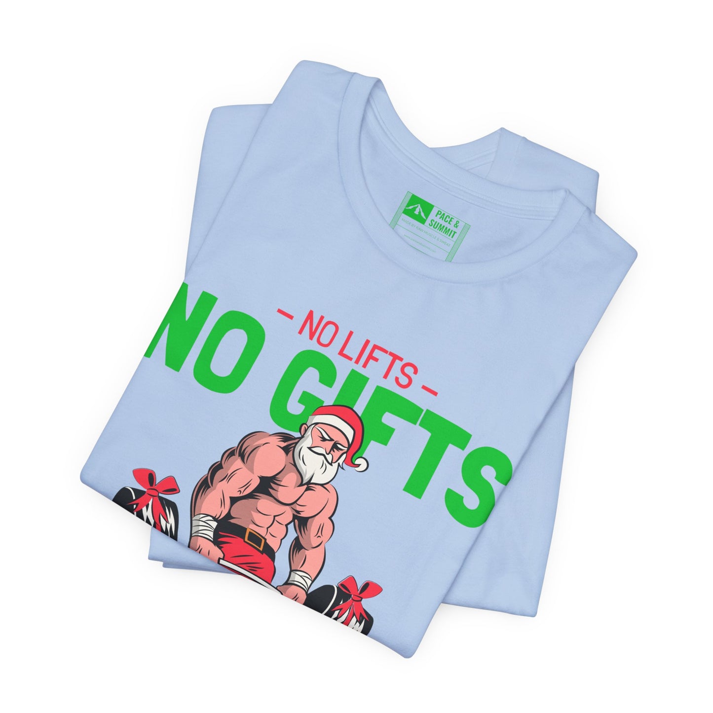 Tropical Blue | 'No Lifts No Gifts' Funny Muscle Santa Christmas Gym Tee