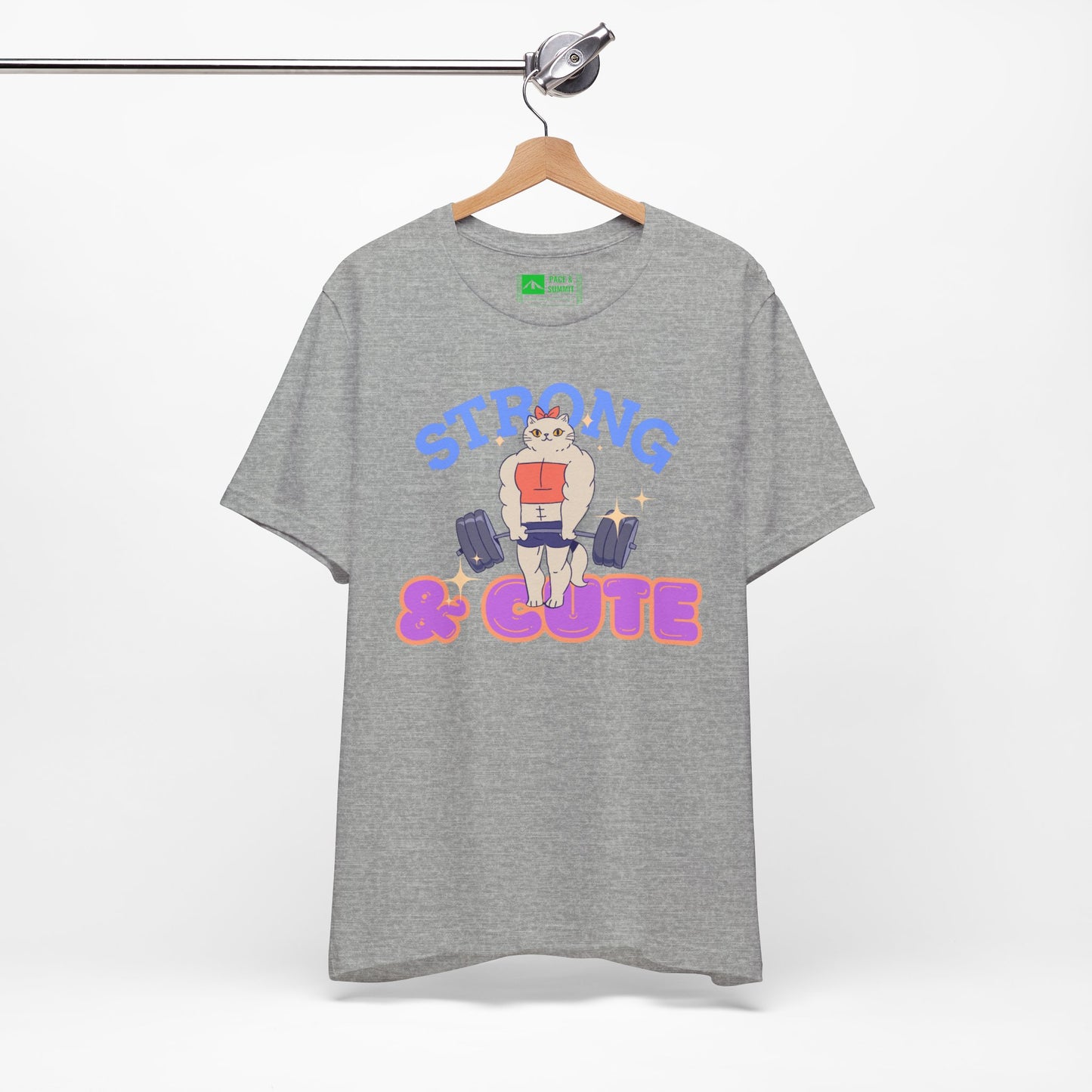 Gray | 'Strong & Cute' Weightlifting Graphic Gym T-Shirt